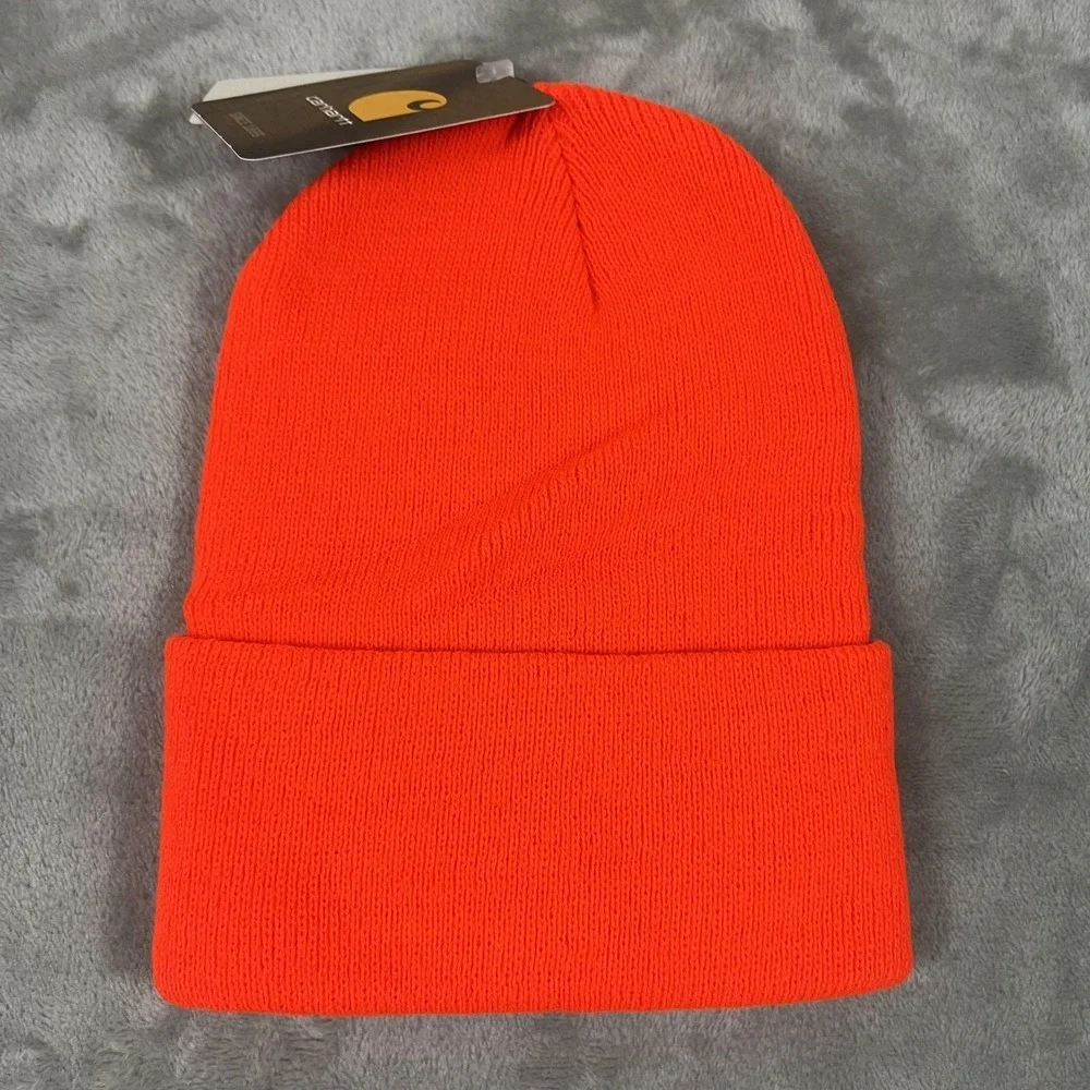 Carhartt Hat‎ Beanie Cuffed Knit Mens One Size Bright Orange Acrylic Watch A18